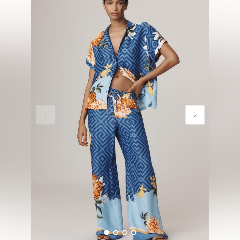 Anthropologie Maeve Straight-Leg Pull-On Satin Tropical Floral Pants NWT - Picture 2 of 8